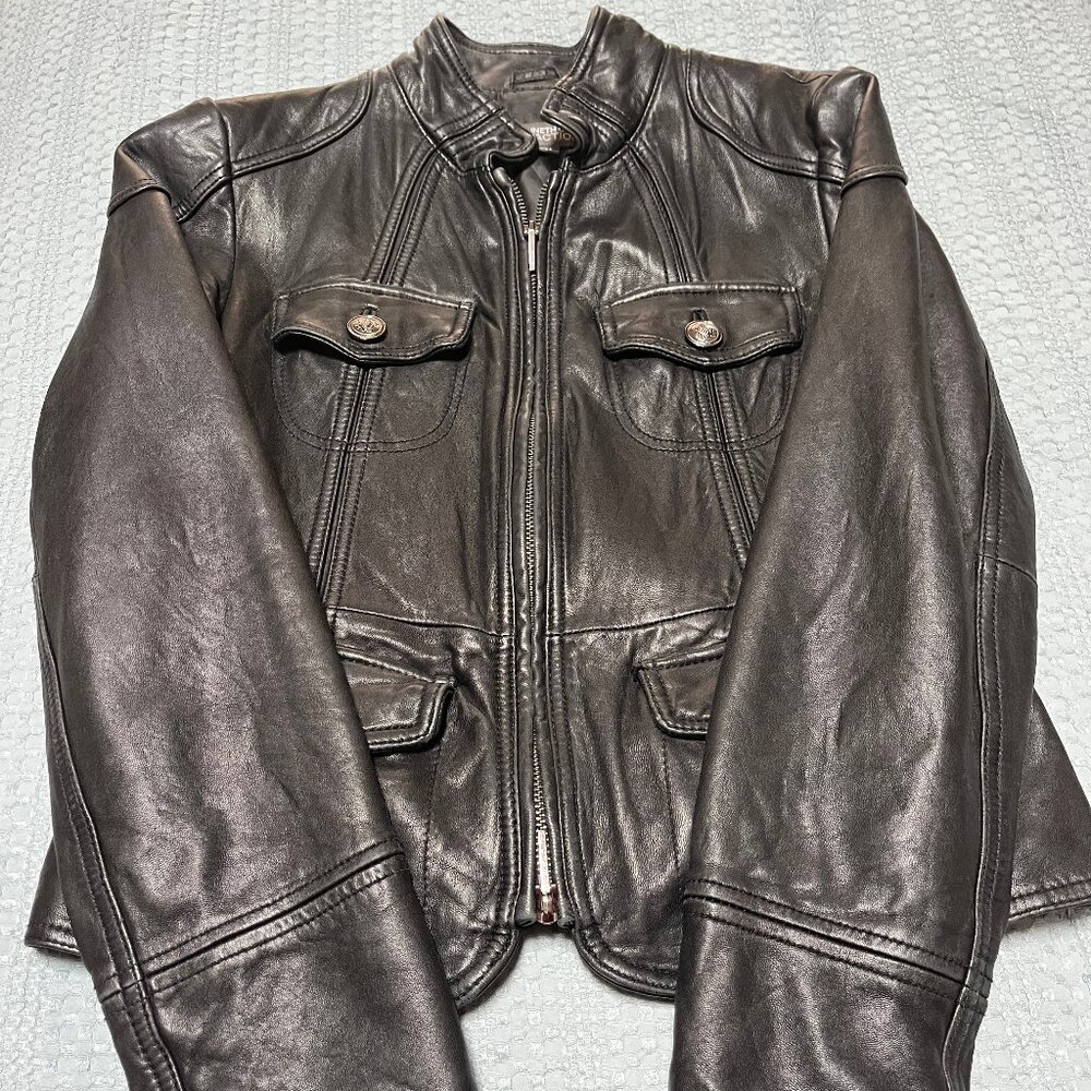 Kenneth Cole Reaction Black Leather Moto Jacket Size M